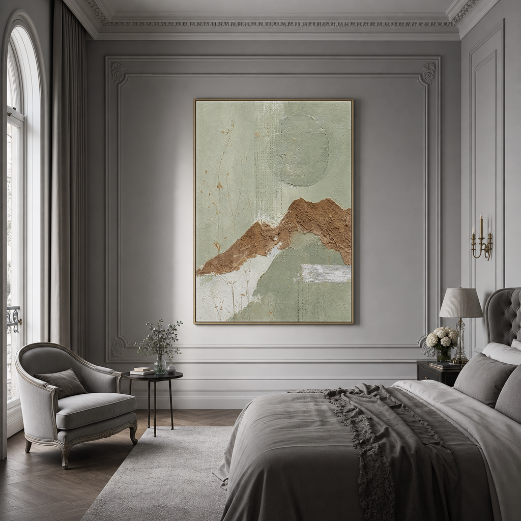 Textured Terracotta Ridge Sage Green Landscape Painting