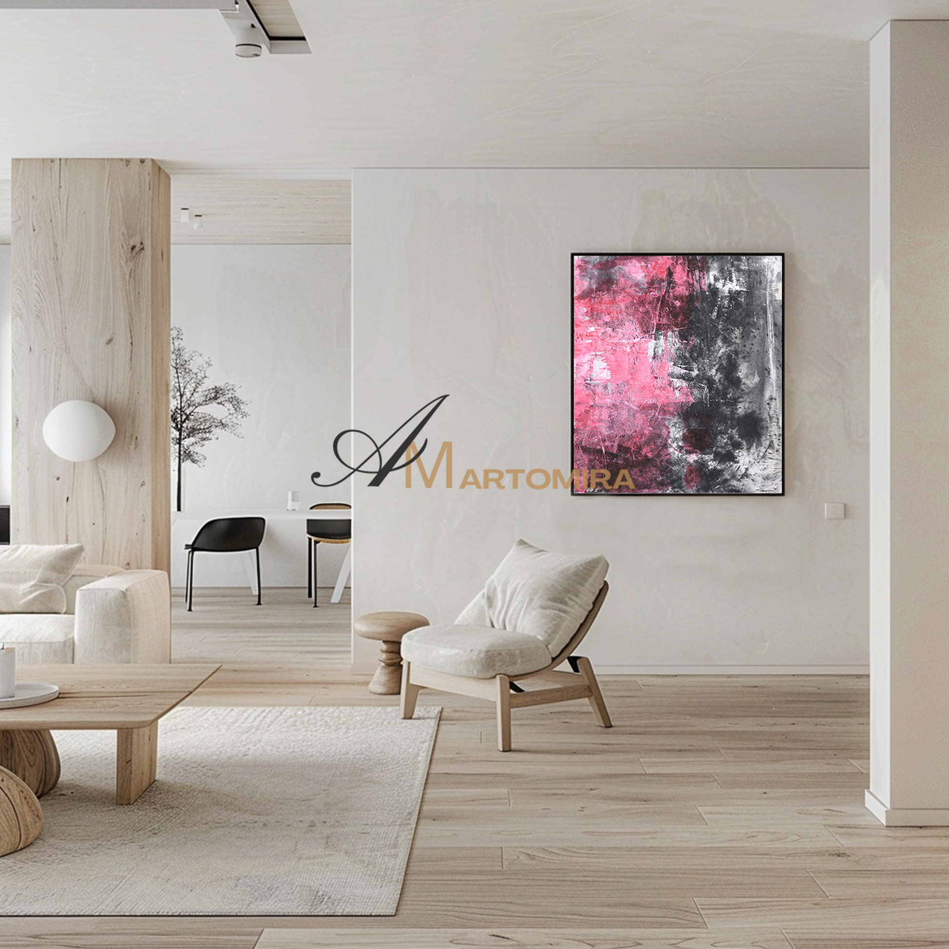 Pink And Black Wall Art | Modern Abstract Art | Minimalist Abstract Art | Abstract Painting For Living Room #DF049