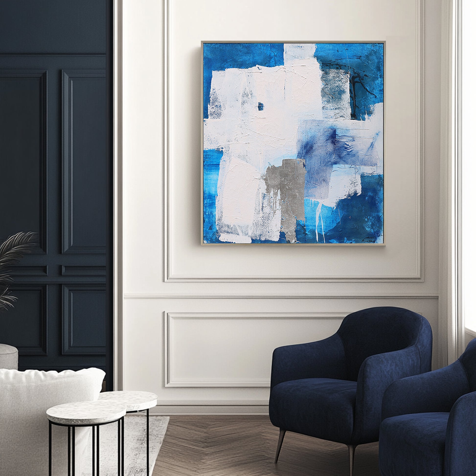 Blue And White Wall Art | Modern Abstract Oil Painting | Minimalist Abstract Art #DF025