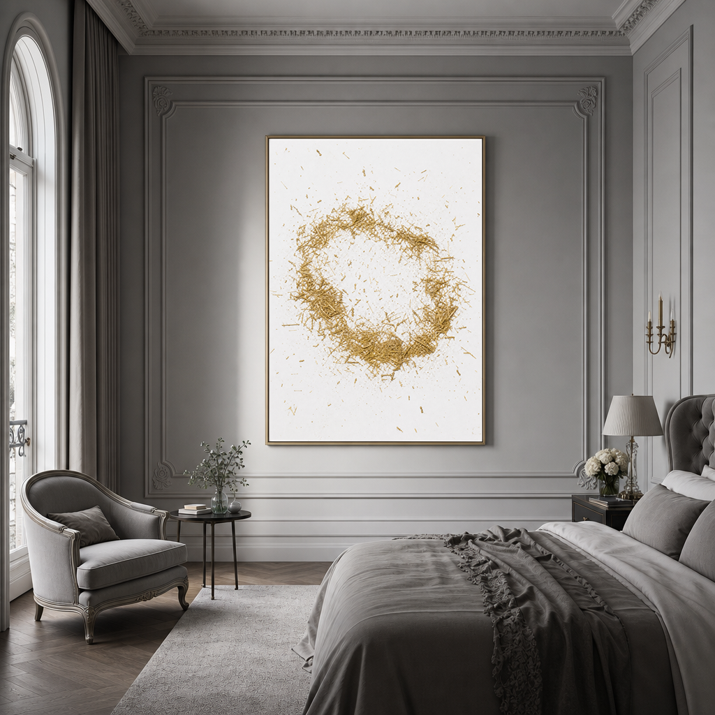 Abstract Gold and White Textured 3D Relief Vertical Wall Art for Living Room