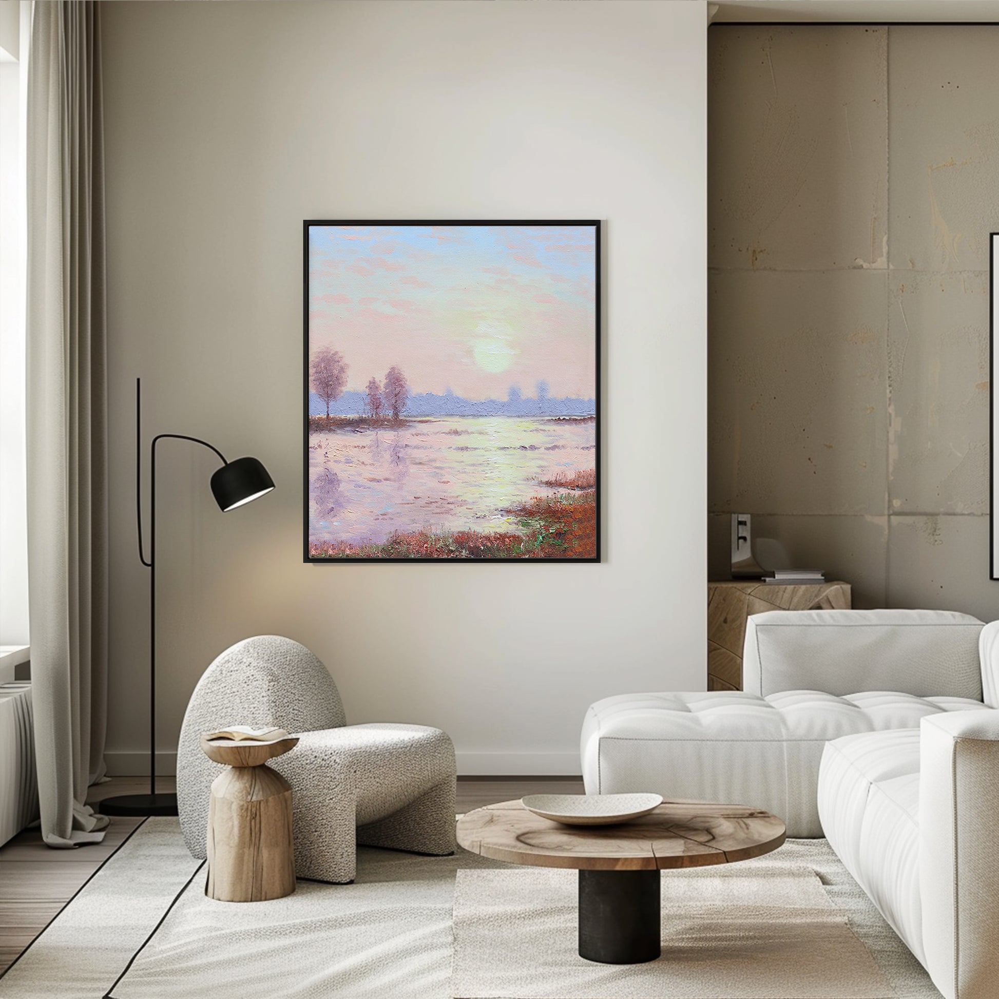 Landscape Wall Art | Pink Wall Art | Sunset Canvas Painting | Landscape Canvas Oil Painting #DF011