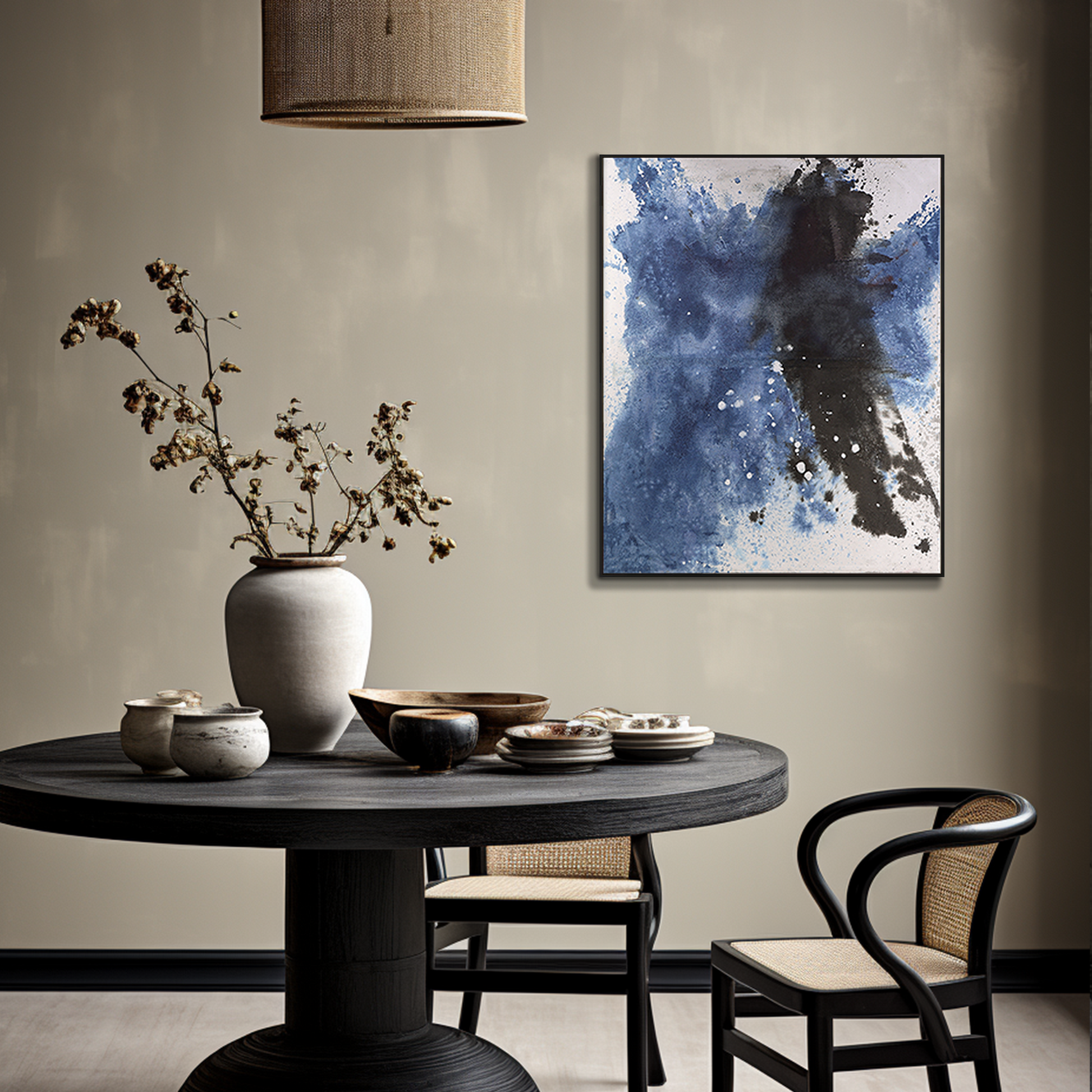 Black And Blue Abstract Art | Minimalist Abstract Art | Modern Wall Decor Art | Large Canvas Art #DF053