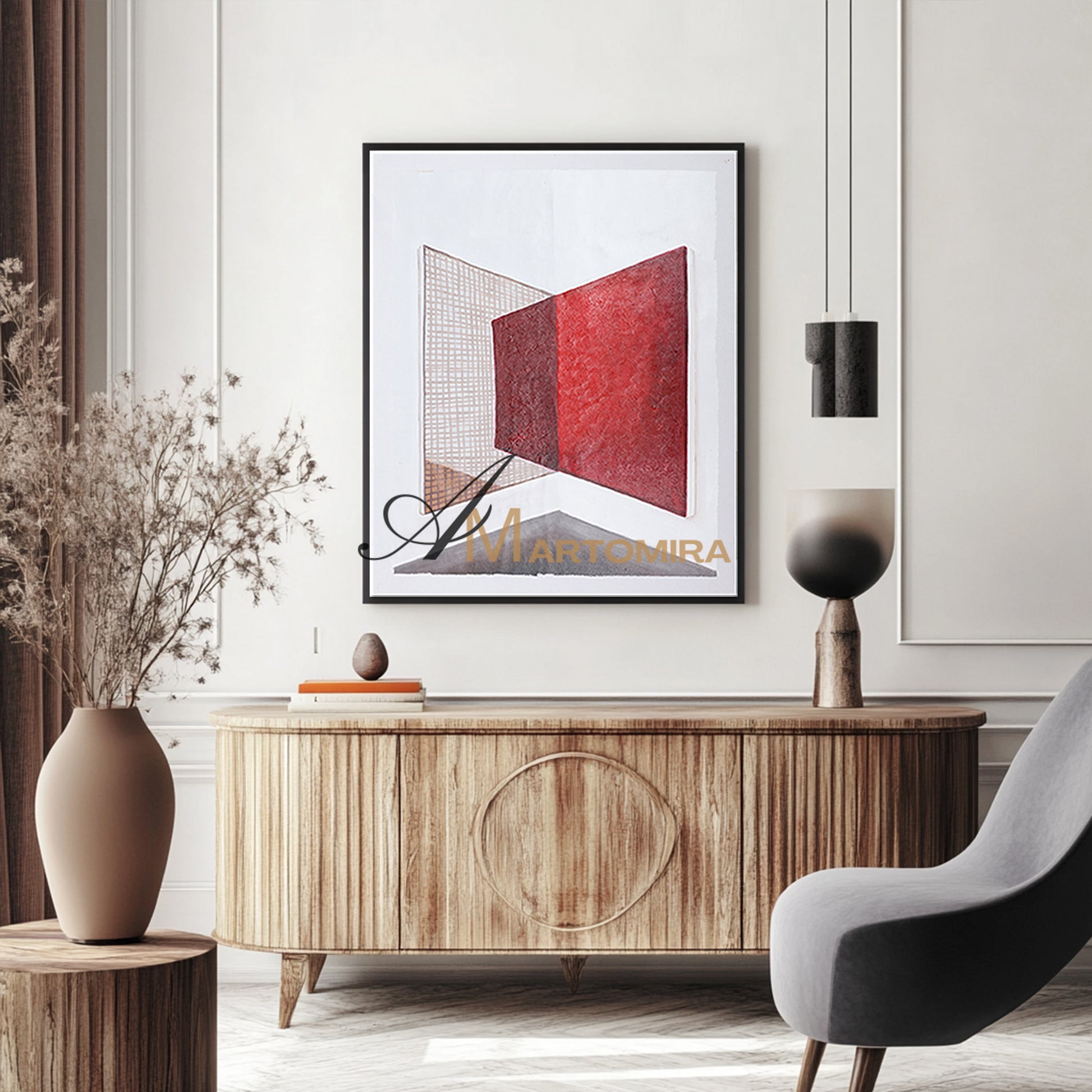 Red And White Wall Art | Abstract Geometric Art | Minimalist Abstract Art #DF017