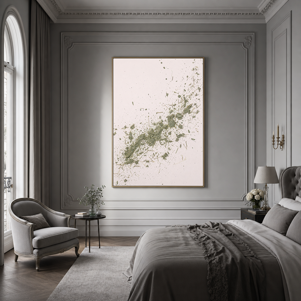 Abstract Textured Soft Pink Sage Green Mixed Media Style Vertical Wall Art for Living Room Bedroom