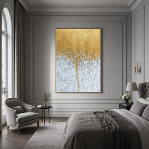 Gold And White Textured Abstract Vertical Wall Art For Living Room
