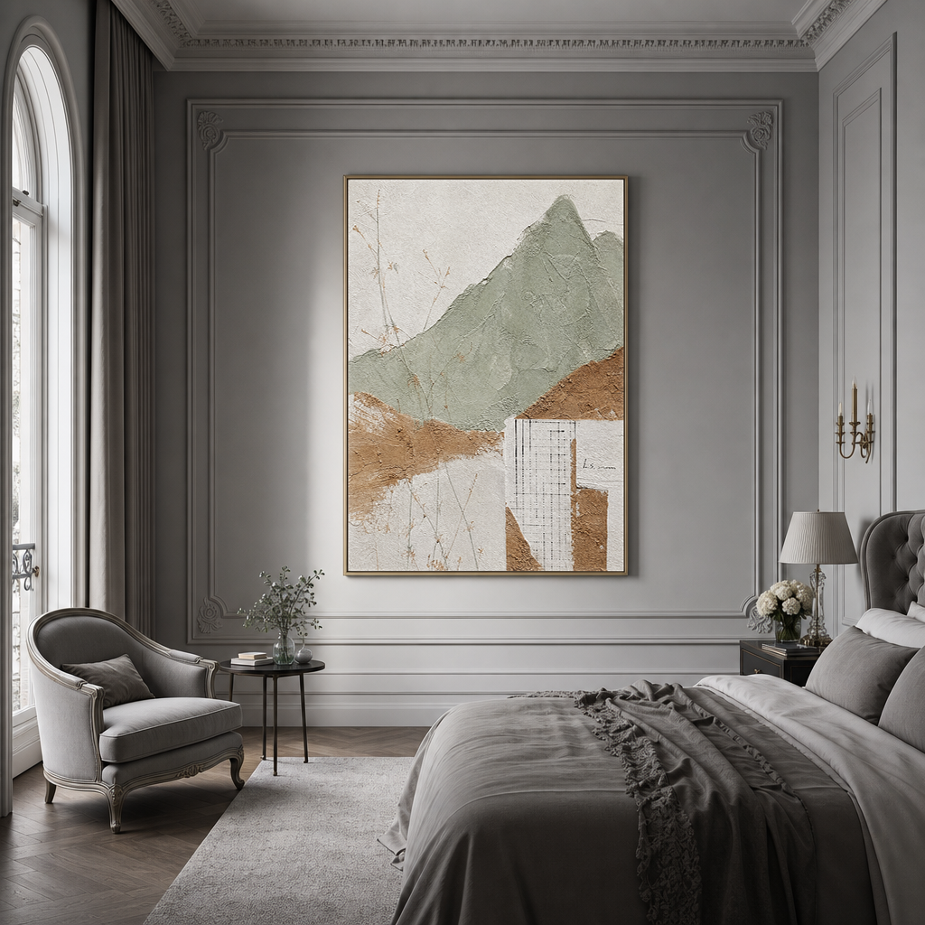 Abstract Sage Green Terracotta Off White Textured Acrylic-style Vertical Landscape Wall Art for Living Room