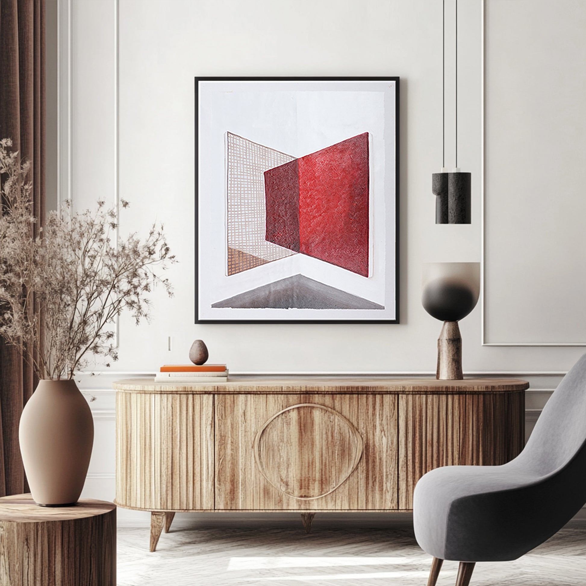 Red And White Wall Art | Abstract Geometric Art | Minimalist Abstract Art #DF017