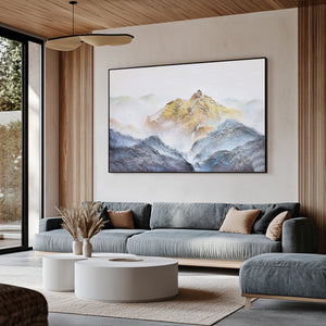 Abstract Landscape Art | Blue And Gold Wall Art | Mountains Painting | Paintings For Living Room #DF014