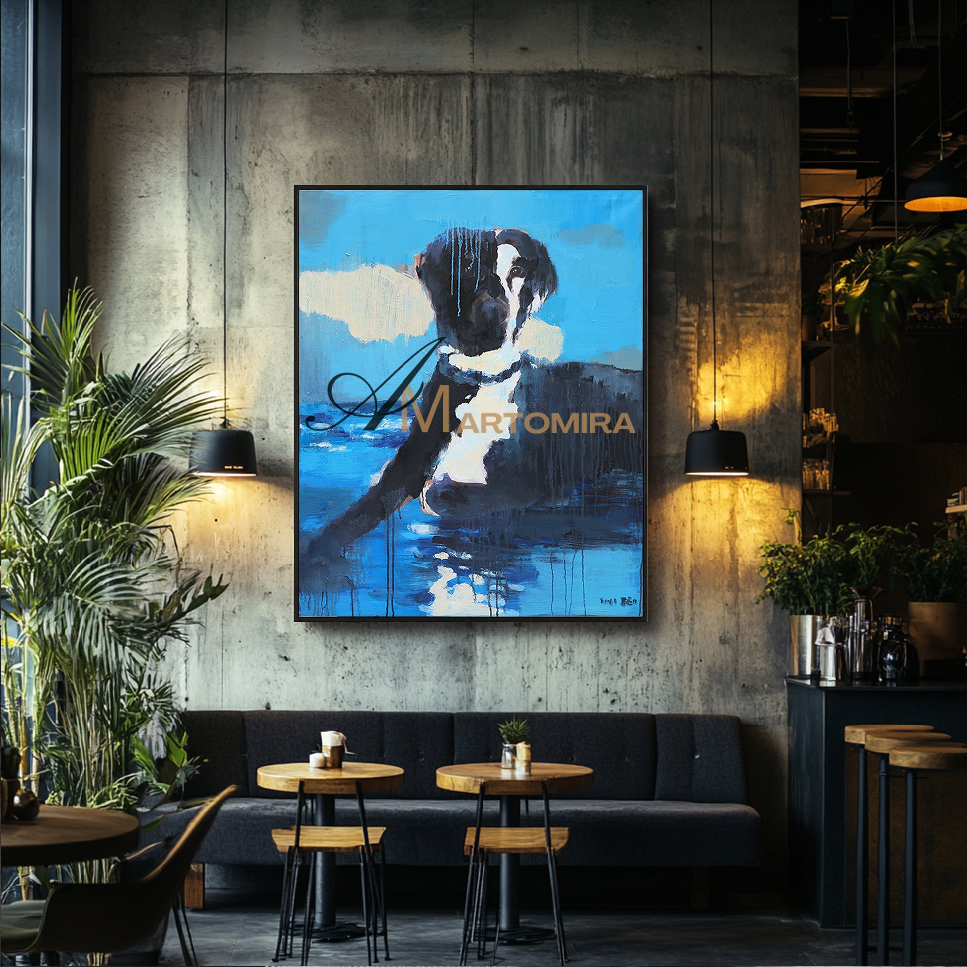 Animal Wall Art | Blue And Black Wall Art | Dog On Painting | Modern Abstract Art #DF040