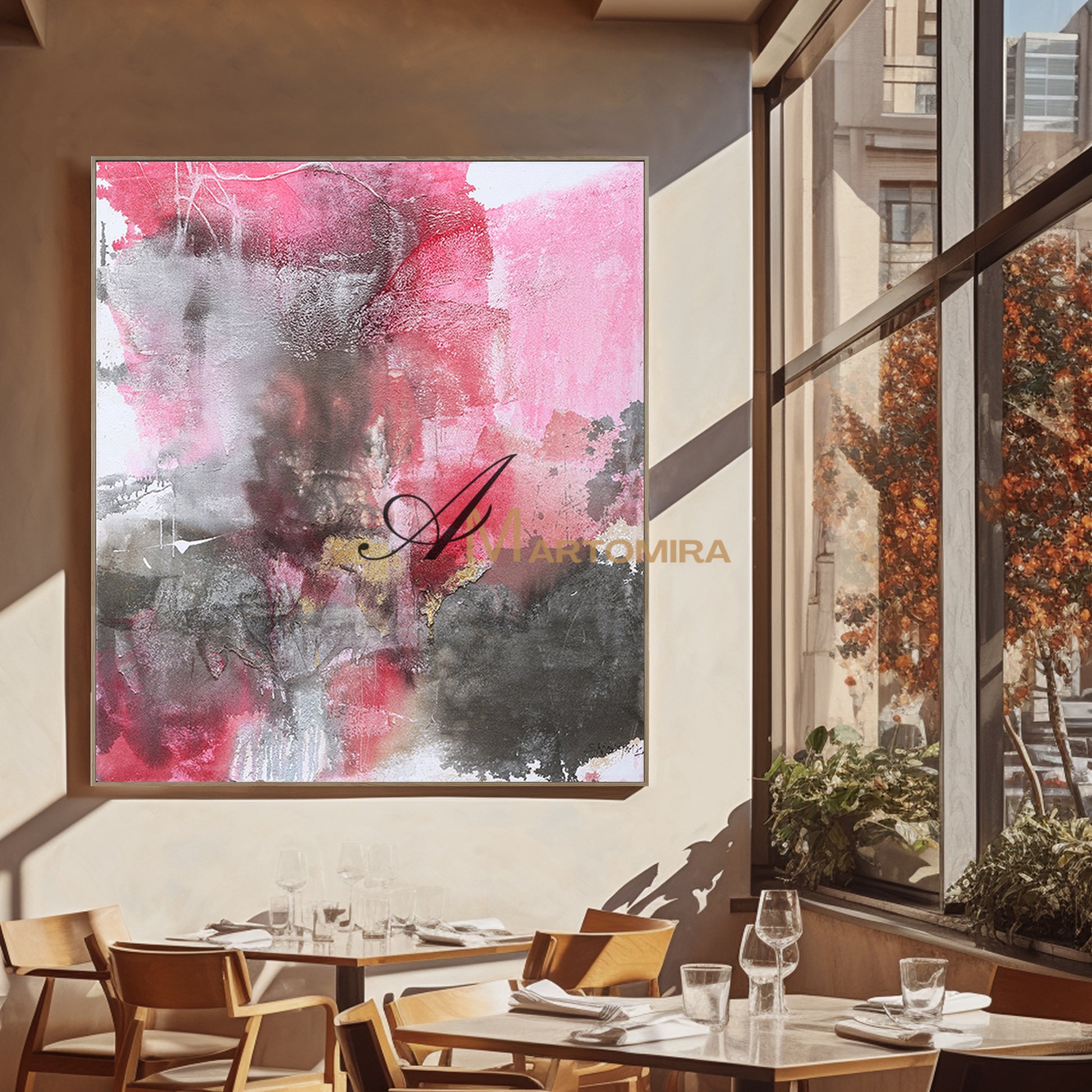 Square Wall Art | Pink And Grey Abstract Art | Minimalist Abstract Art | Wall Art Decor #DF018