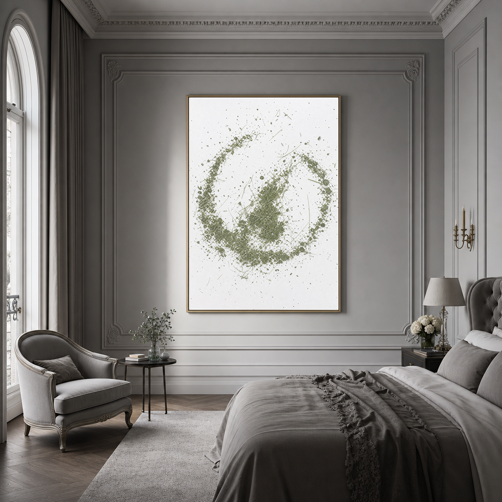 Abstract Minimalist Green and White Textured Vertical Wall Art for Living Room