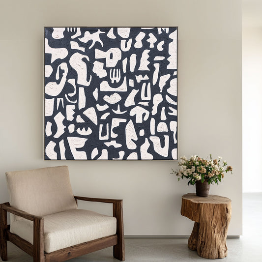 Black And White Abstract Art | Minimalist Paint | Abstract Geometric Art | Large Painting For Living Room #DF063
