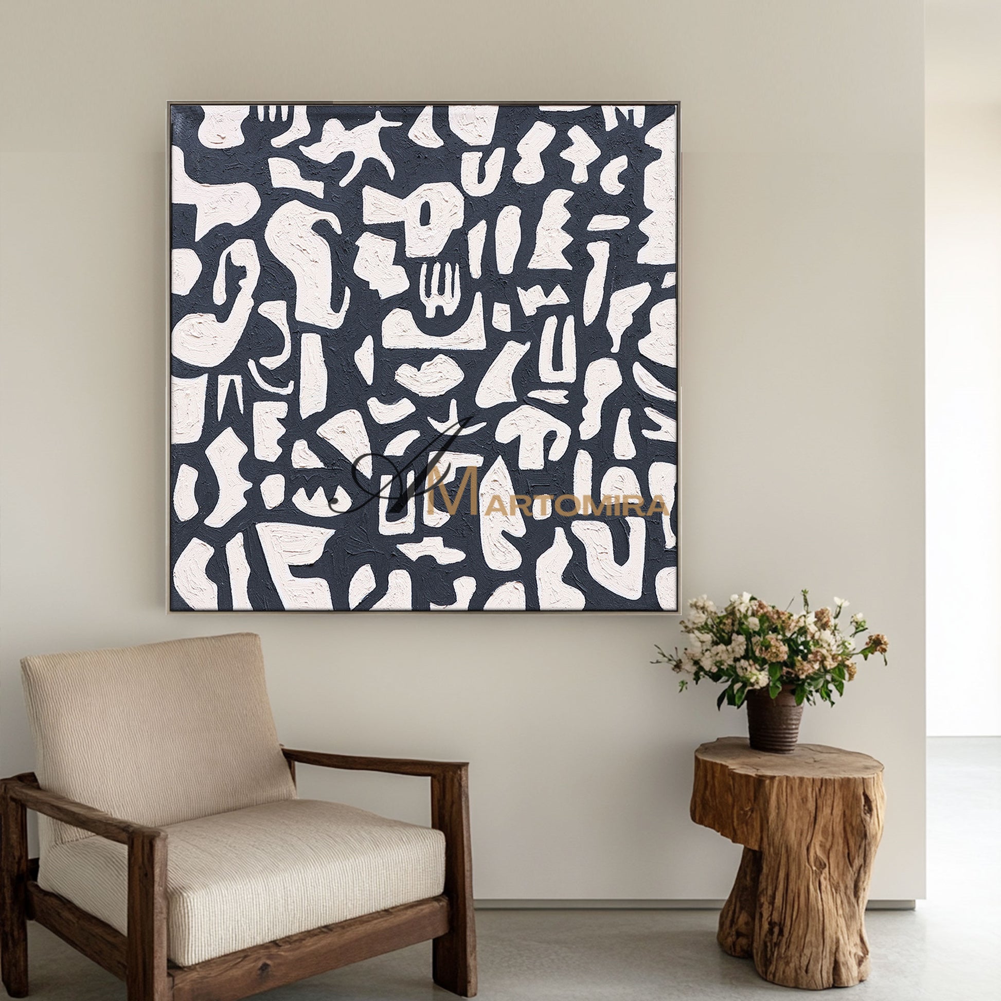 Black And White Abstract Art | Minimalist Paint | Abstract Geometric Art | Large Painting For Living Room #DF063