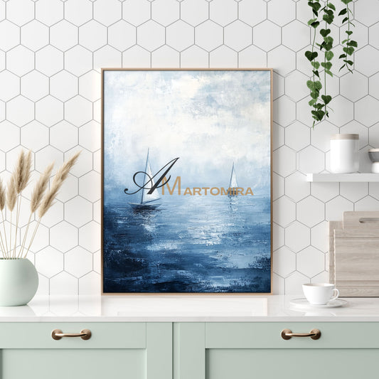 Ocean Wall Art | Blue Ocean Paintings | Blue White Abstract Painting | Abstract Wall Art #POS059