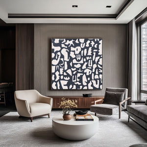 Black And White Abstract Art | Minimalist Paint | Abstract Geometric Art | Large Painting For Living Room #DF063