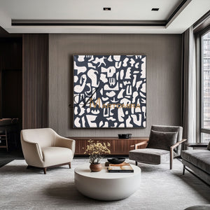 Black And White Abstract Art | Minimalist Paint | Abstract Geometric Art | Large Painting For Living Room #DF063