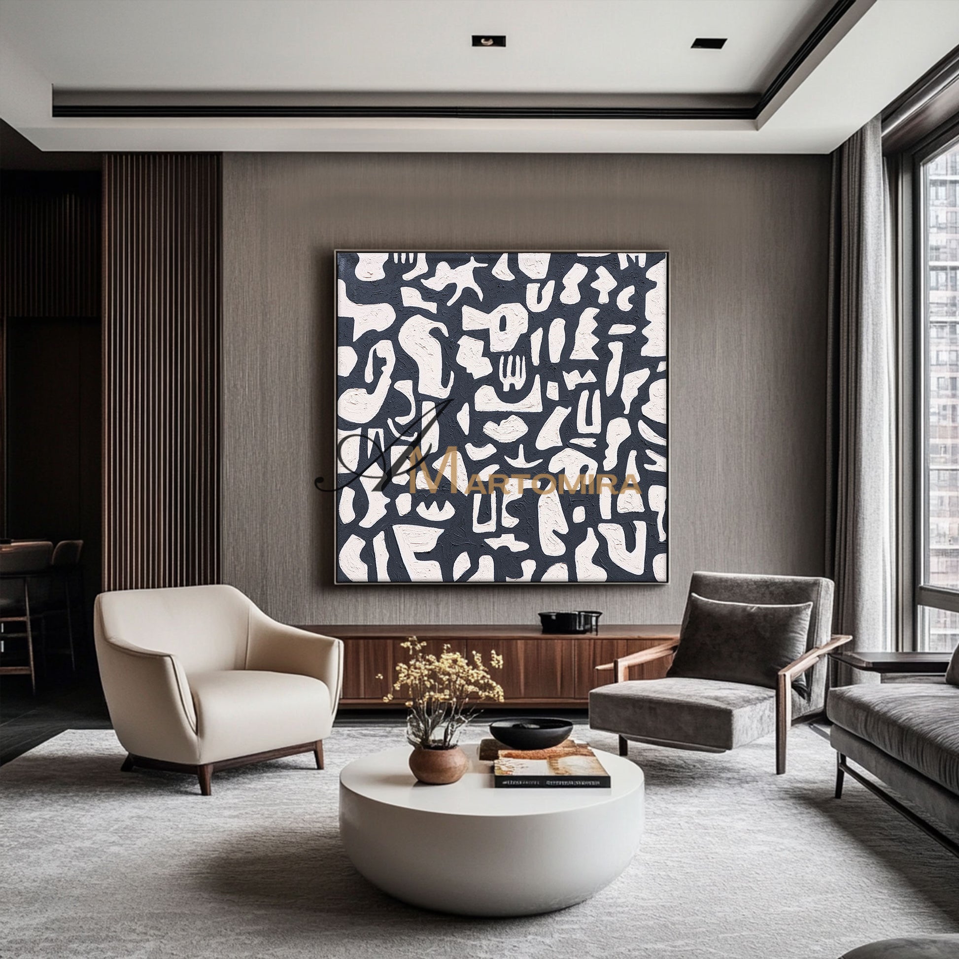 Black And White Abstract Art | Minimalist Paint | Abstract Geometric Art | Large Painting For Living Room #DF063