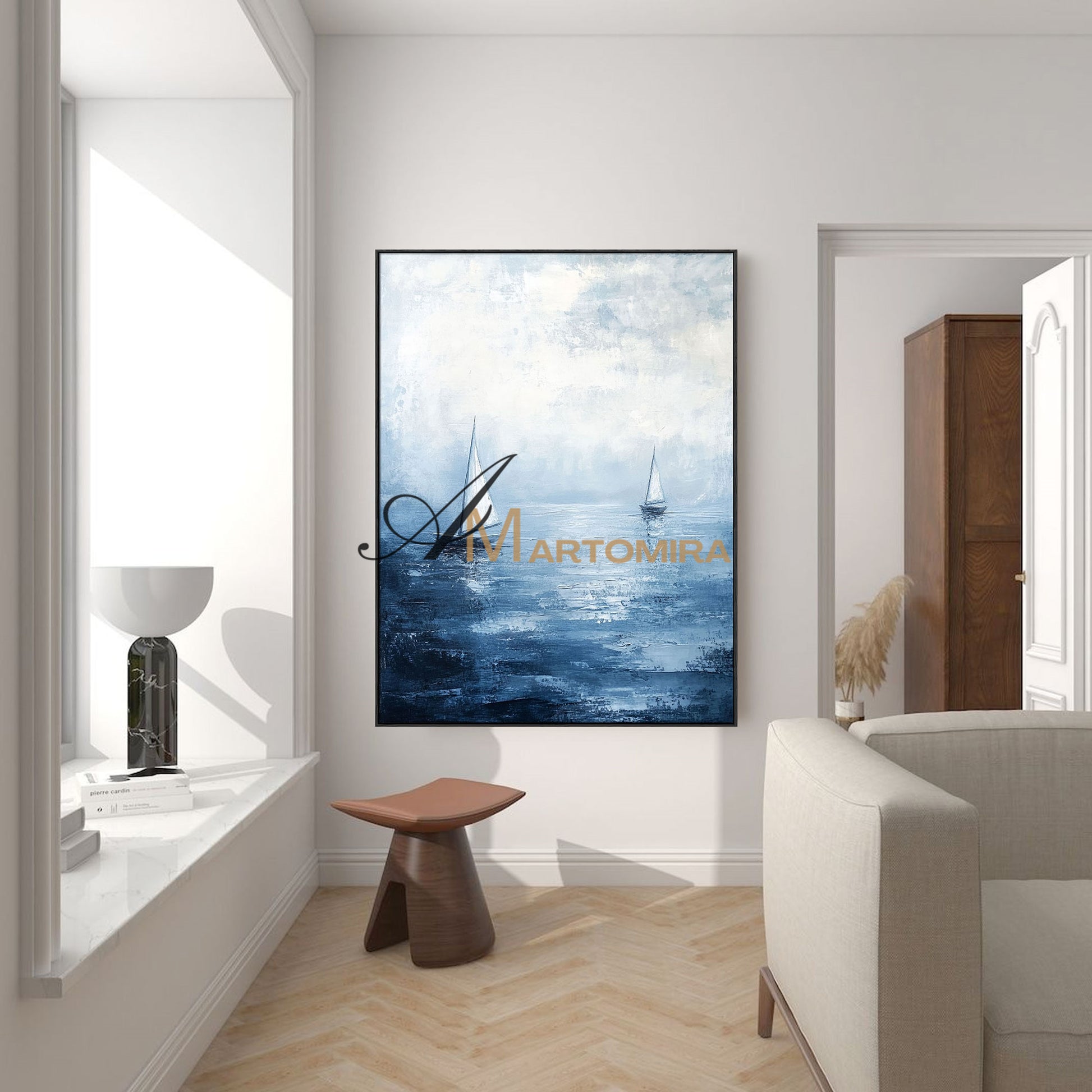 Ocean Wall Art | Blue Ocean Paintings | Blue White Abstract Painting | Abstract Wall Art #POS059