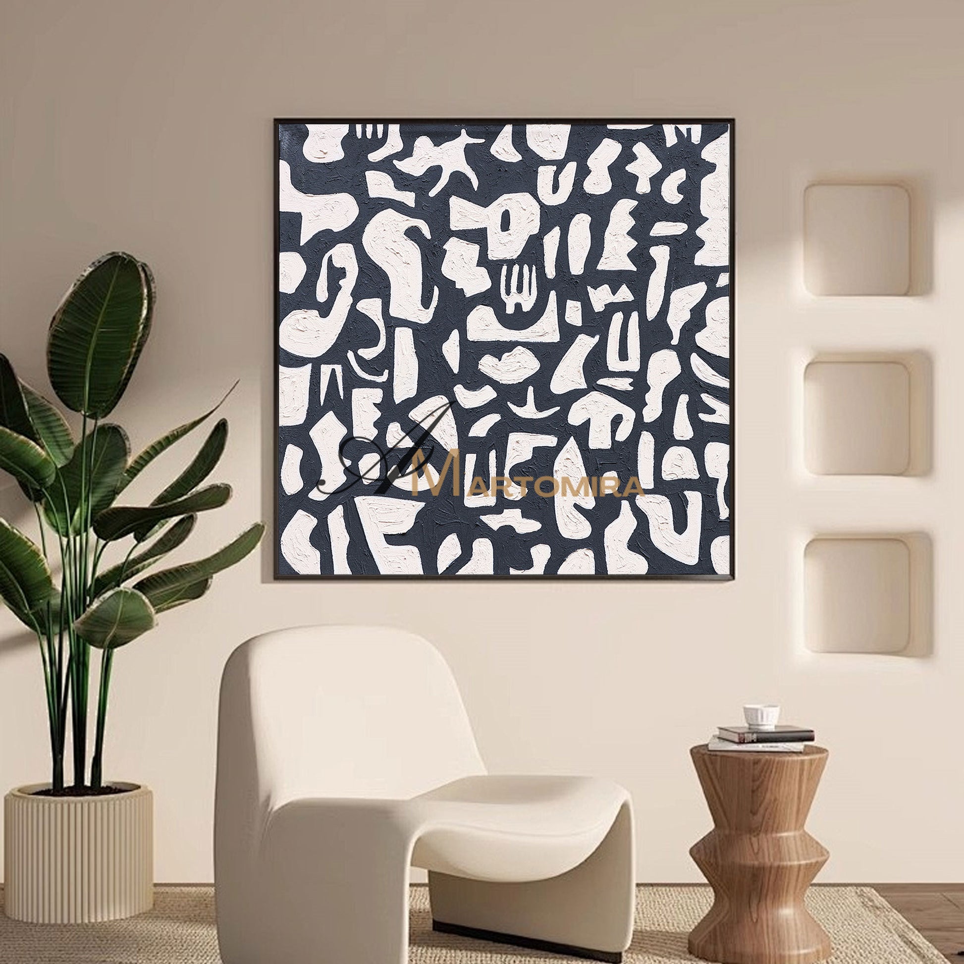 Black And White Abstract Art | Minimalist Paint | Abstract Geometric Art | Large Painting For Living Room #DF063