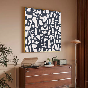 Black And White Abstract Art | Minimalist Paint | Abstract Geometric Art | Large Painting For Living Room #DF063
