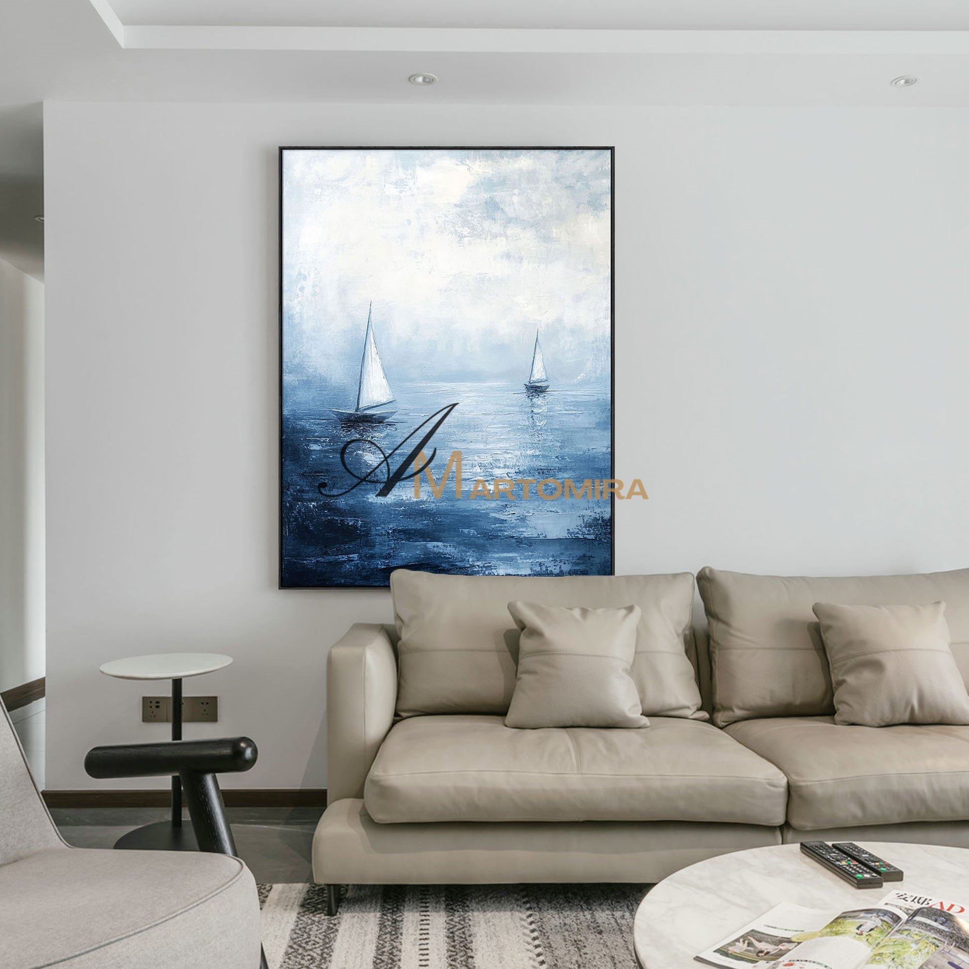 Ocean Wall Art | Blue Ocean Paintings | Blue White Abstract Painting | Abstract Wall Art #POS059