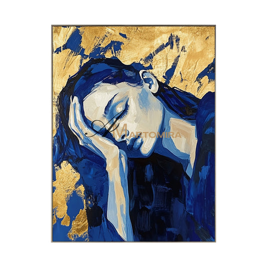 Blue And Gold Wall Art | Art Portraits | Acrylic Paint | Large Canvas Wall Art #AP038