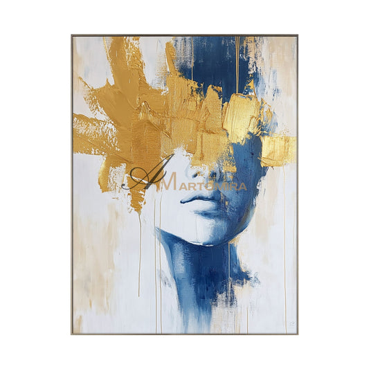 Wall Decor | Blue And Gold Wall Art | Abstract Painting Woman | Art Portraits #AP050