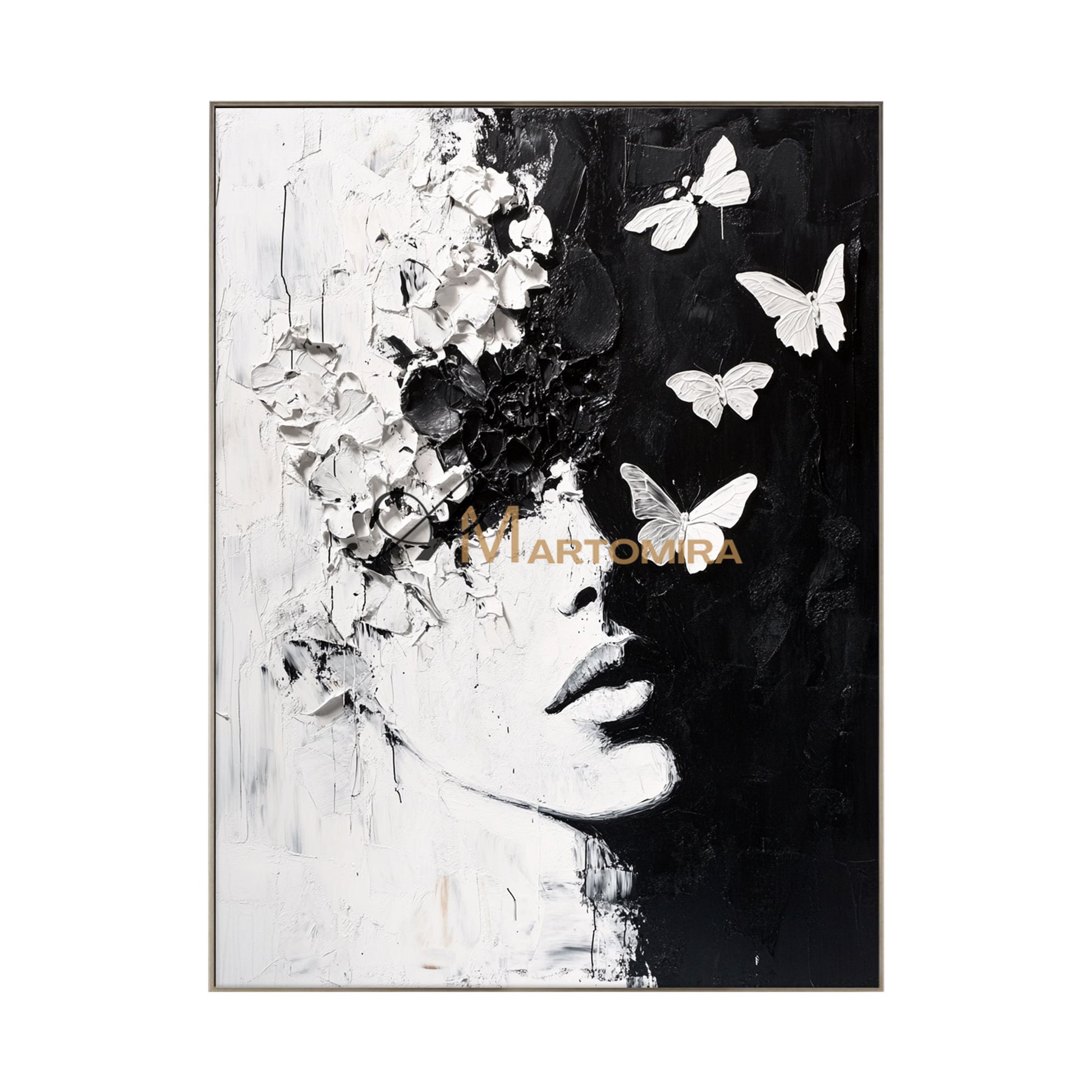 Black And White Abstract Art | Portrait Painting | Textured Painting | Large Wall Art #AP042