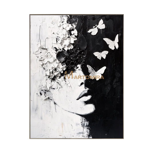 Black And White Abstract Art | Portrait Painting | Textured Painting | Large Wall Art #AP042