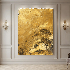 Abstract Gold and Black Textured Acrylic-Style Vertical Wall Art for Living Room