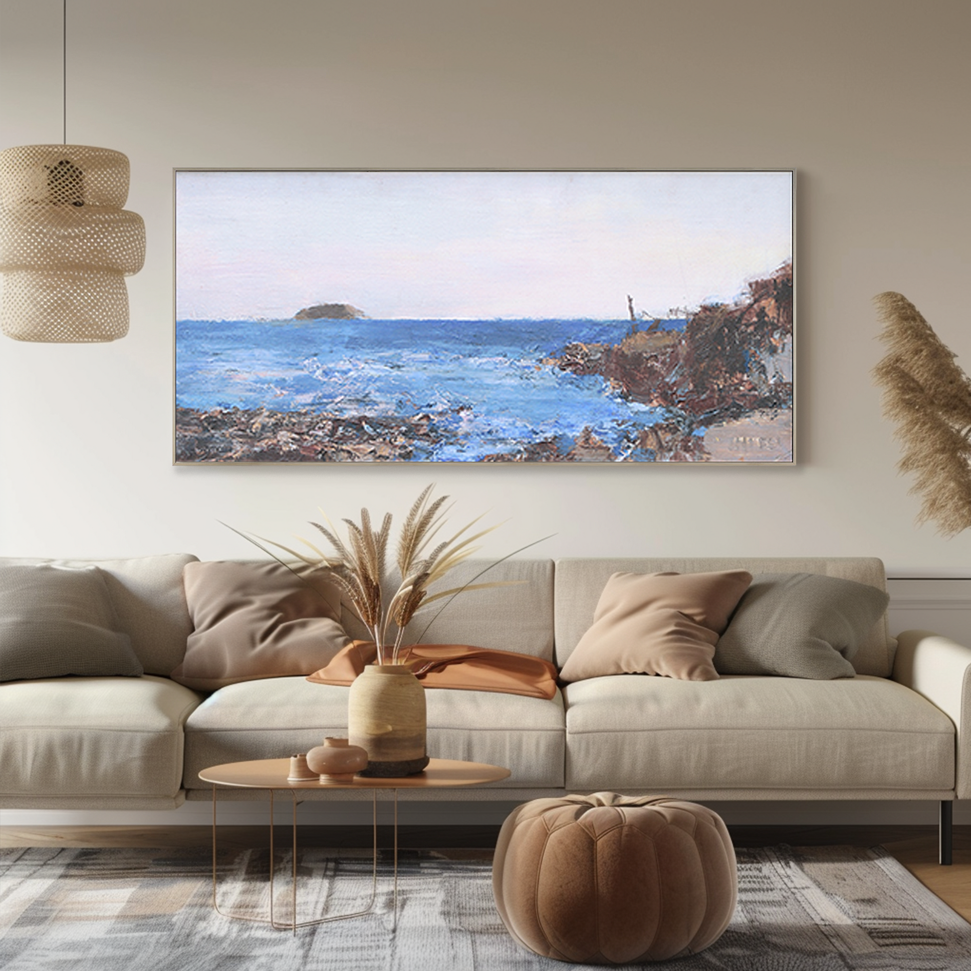 Landscape Wall Art | Blue Ocean Paintings | Large Horizontal Coastal Wall Art | Large Canvas Art #DF047