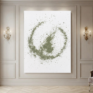 Abstract Minimalist Green and White Textured Vertical Wall Art for Living Room