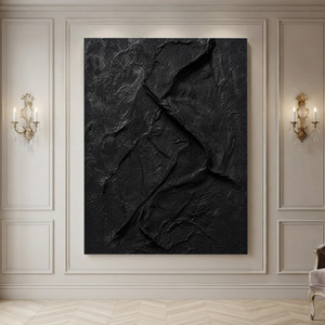 Abstract Black Textured 3D Relief Vertical Wall Art for Living Room