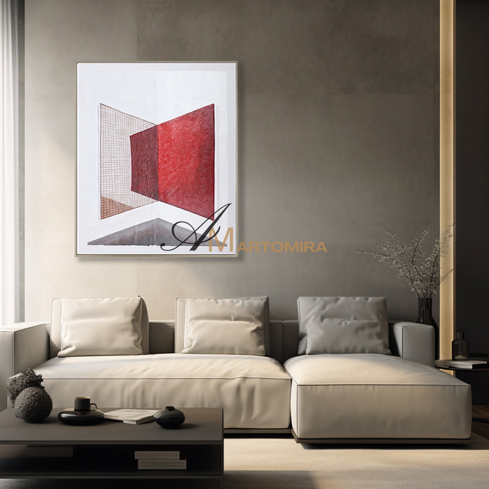 Red And White Wall Art | Abstract Geometric Art | Minimalist Abstract Art #DF017