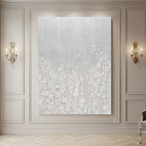 White Light Gray Textured Minimalist Abstract Vertical Wall Art for Living Room