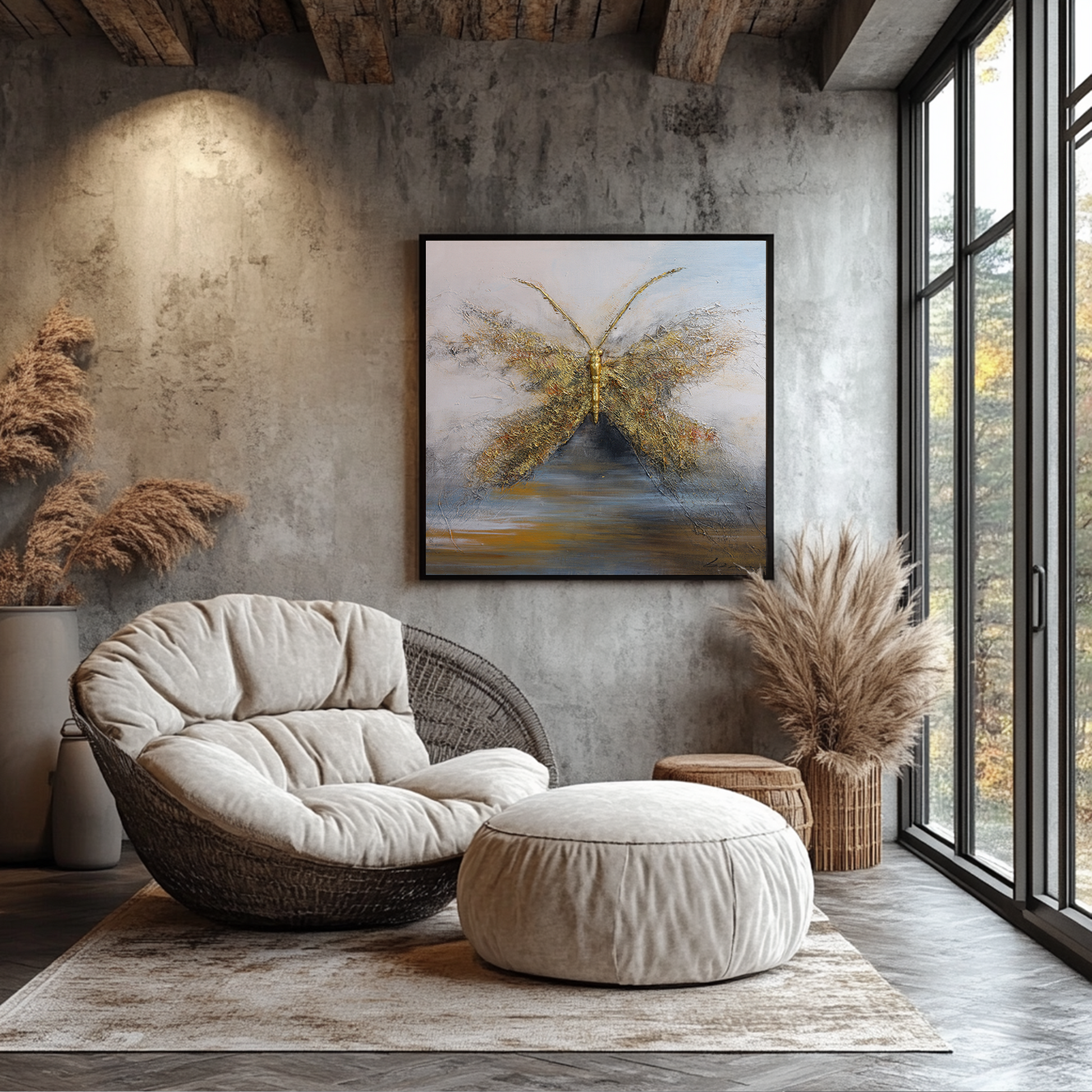 Animal Wall Art | Butterfly Painting| Textured Wall Art For Living Room | Gold Wall Art #DF056
