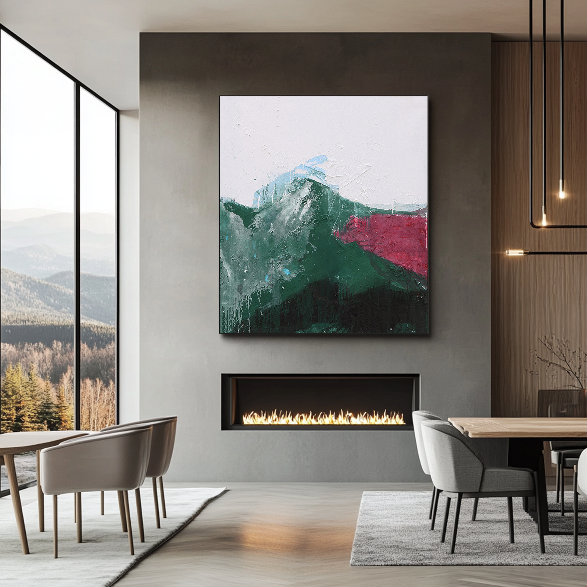 Abstract Landscape Art | Mountain Landscape Art | Green Abstract Art | Wall Art For Living Room   #DF050