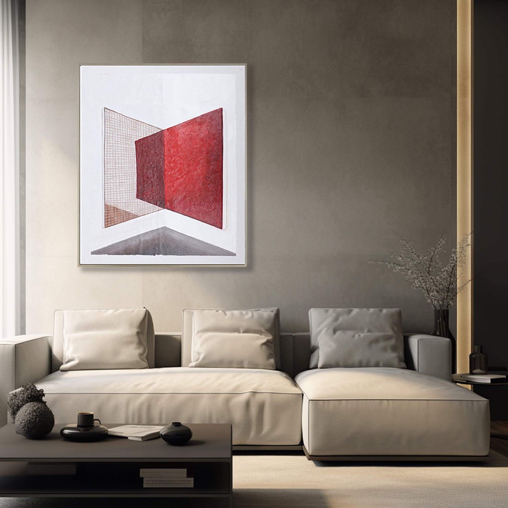 Red And White Wall Art | Abstract Geometric Art | Minimalist Abstract Art #DF017