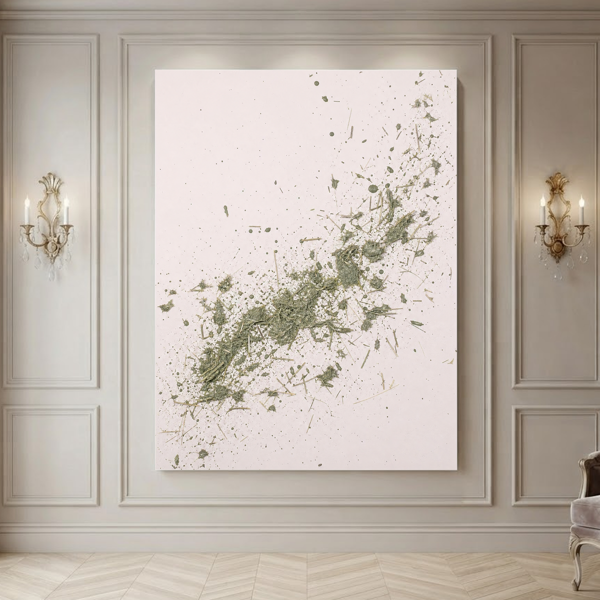 Abstract Textured Soft Pink Sage Green Mixed Media Style Vertical Wall Art for Living Room Bedroom