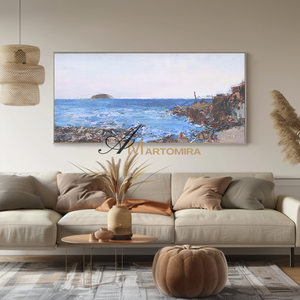 Landscape Wall Art | Blue Ocean Paintings | Large Horizontal Coastal Wall Art | Large Canvas Art #DF047