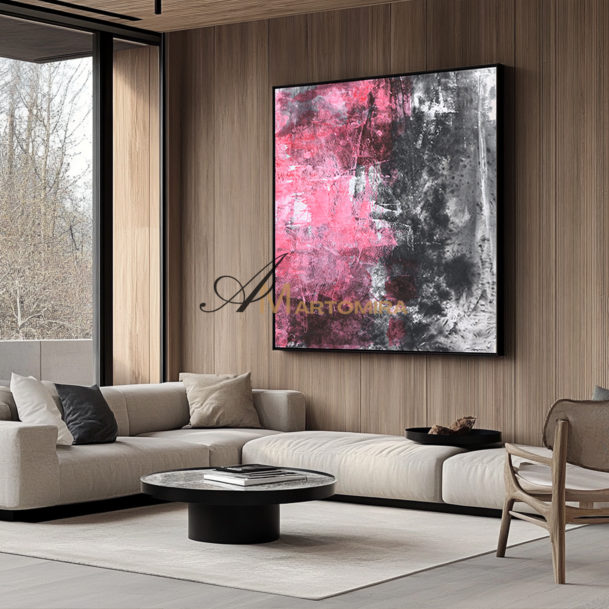 Pink And Black Wall Art | Modern Abstract Art | Minimalist Abstract Art | Abstract Painting For Living Room #DF049