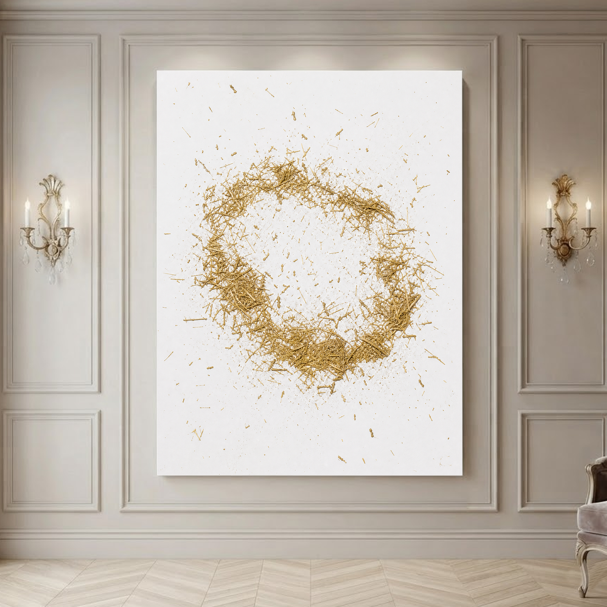 Abstract Gold and White Textured 3D Relief Vertical Wall Art for Living Room