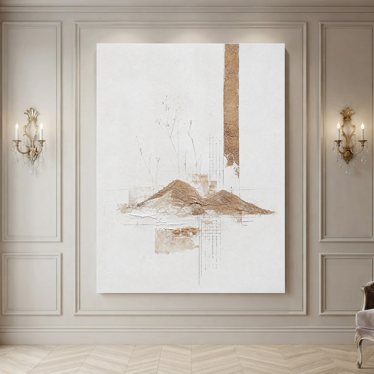 Abstract Minimalist Wabi Sabi Neutral Landscape Plaster Texture Vertical Wall Art for Living Room Office