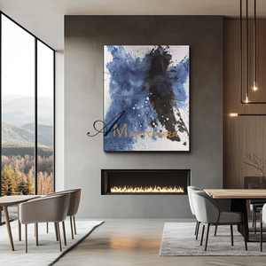 Black And Blue Abstract Art | Minimalist Abstract Art | Modern Wall Decor Art | Large Canvas Art #DF053