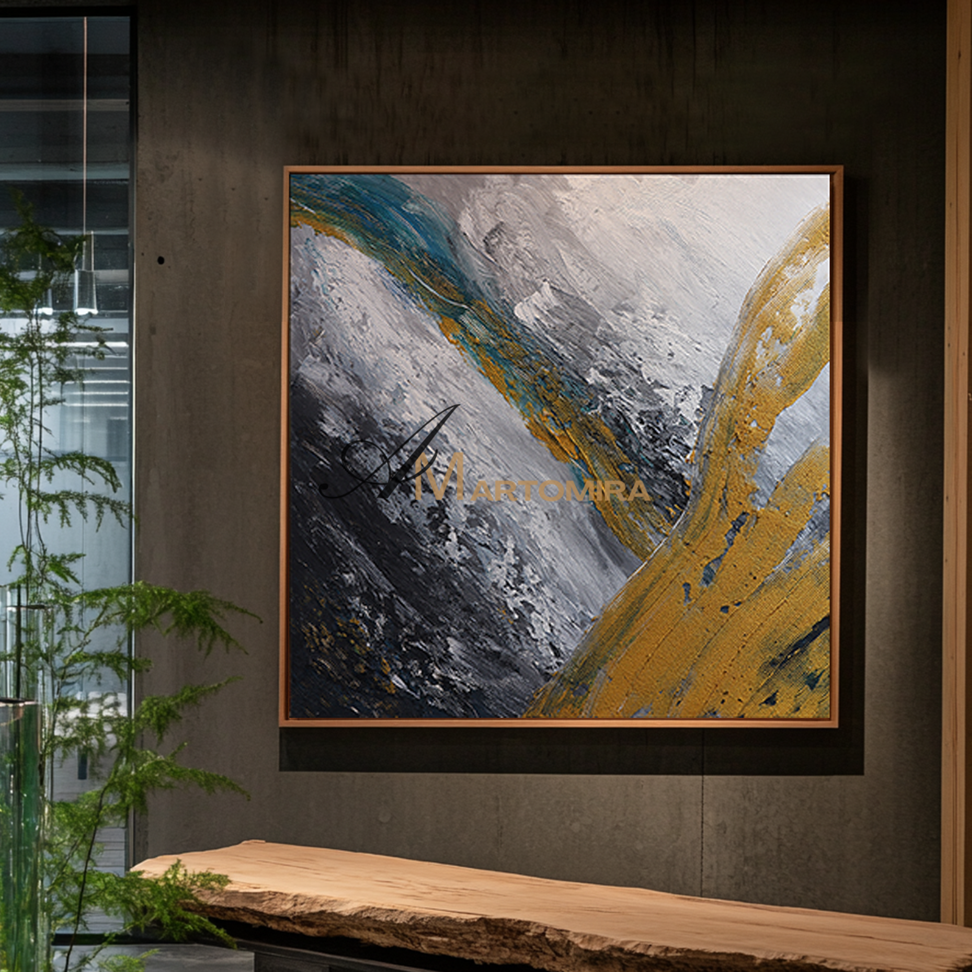 Square Wall Art | Black And Gold Wall Art | Modern Abstract Wall Art | Large Canvas Art #DF061